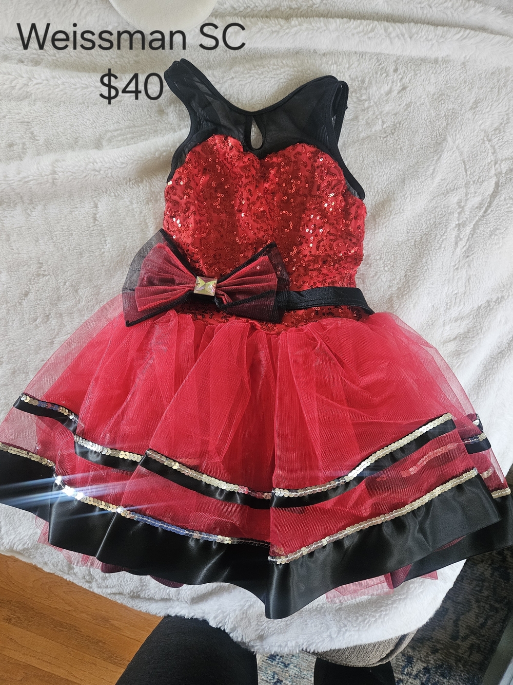 Weissman Red Sequin and Black Trim Tulle Dance Costume